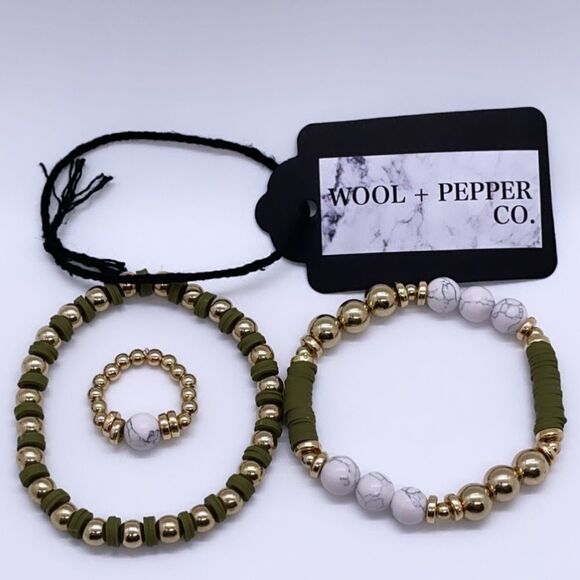 NWT Wool + Pepper Co. Green & Marble Beaded Jewelry Set (3) - Picture 3 of 5